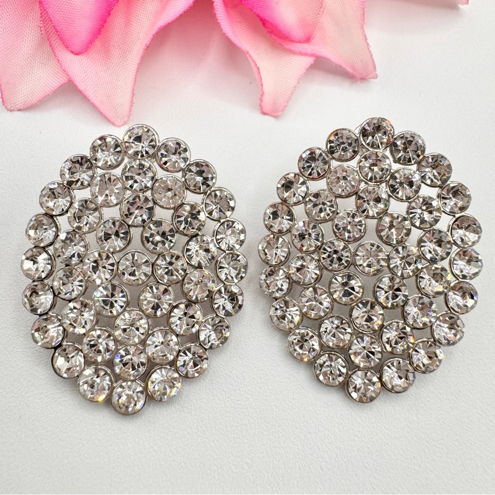Paparazzi Drama School Dropout Clear Rhinestone Statement Earrings Silver Tone